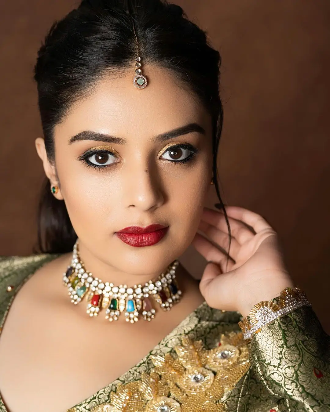 ETV Actress Sreemukhi in Green Lehenga Choli